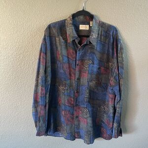 Vintage SUMMA SILK Shirt Mens XL Aztec Southwest Button Down Long Sleeve Groovy